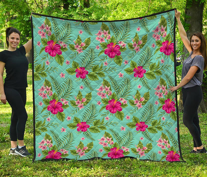 Hibiscus Plumeria Flowers Pattern Print Quilt
