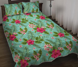 Hibiscus Plumeria Flowers Pattern Print Quilt Bed Set