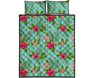 Hibiscus Plumeria Flowers Pattern Print Quilt Bed Set