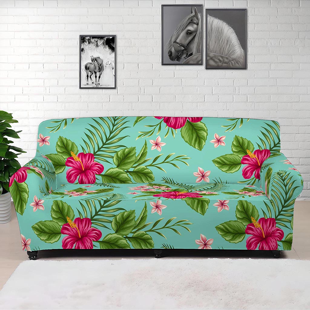 Hibiscus Plumeria Flowers Pattern Print Sofa Cover