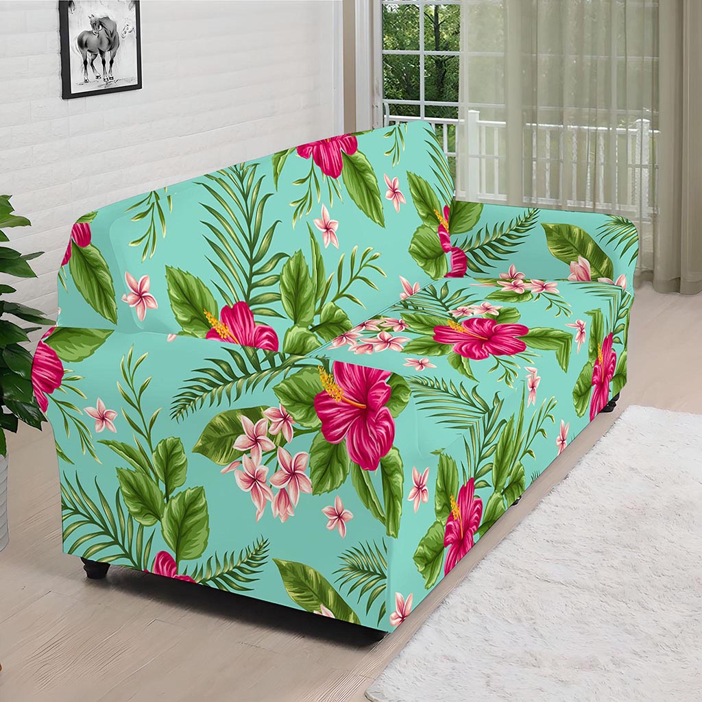 Hibiscus Plumeria Flowers Pattern Print Sofa Cover