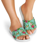 Hibiscus Plumeria Flowers Pattern Print White Slide Sandals