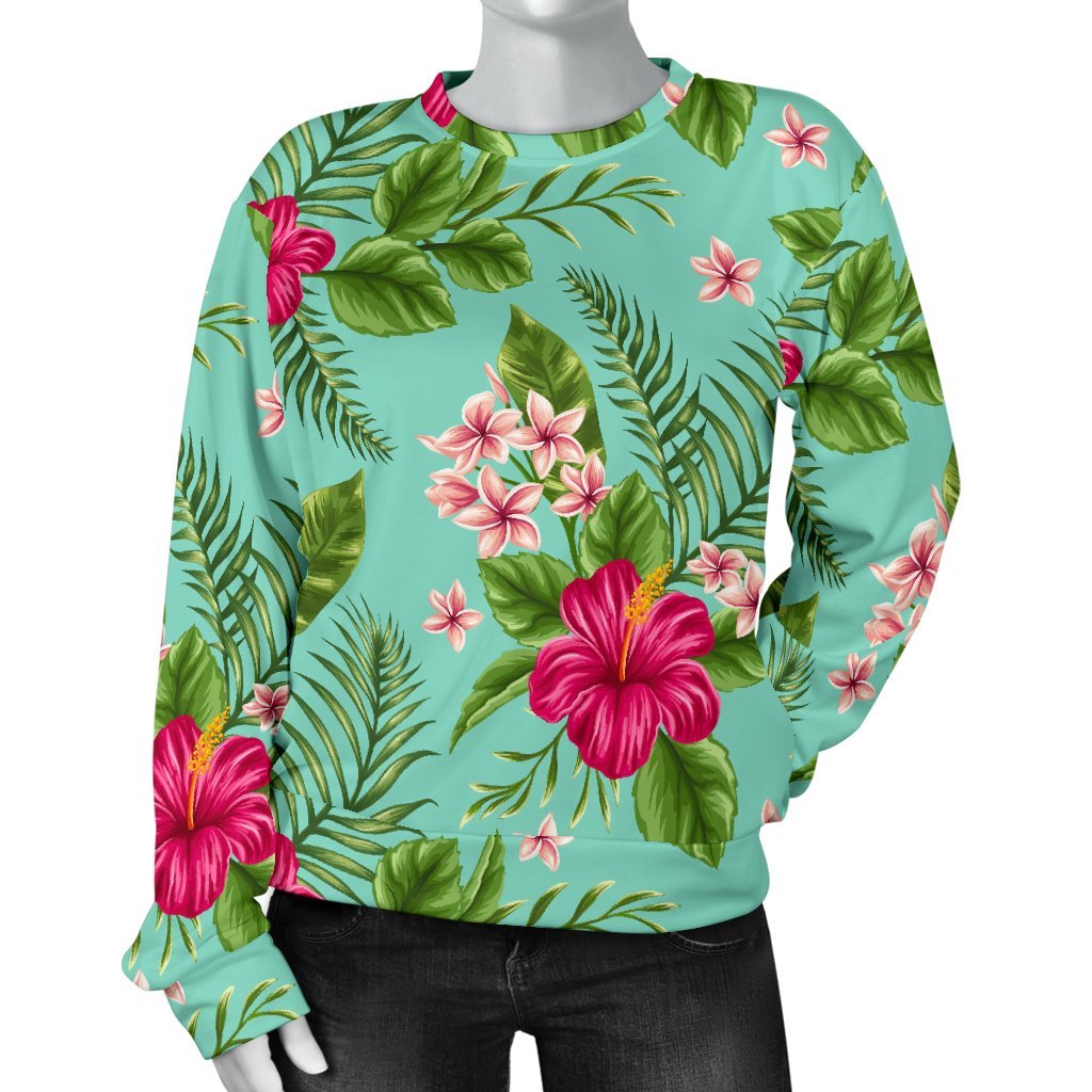 Hibiscus Plumeria Flowers Pattern Print Women's Crewneck Sweatshirt GearFrost