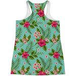 Hibiscus Plumeria Flowers Pattern Print Women's Racerback Tank Top