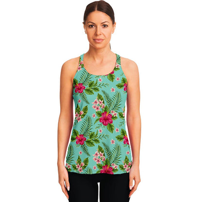 Hibiscus Plumeria Flowers Pattern Print Women's Racerback Tank Top