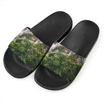 High Mountain Print Black Slide Sandals