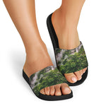 High Mountain Print Black Slide Sandals