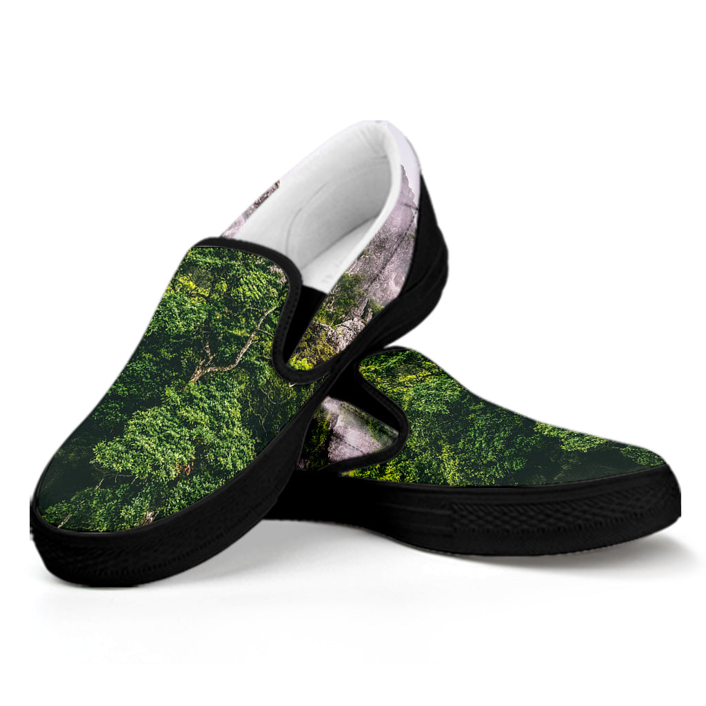 High Mountain Print Black Slip On Shoes