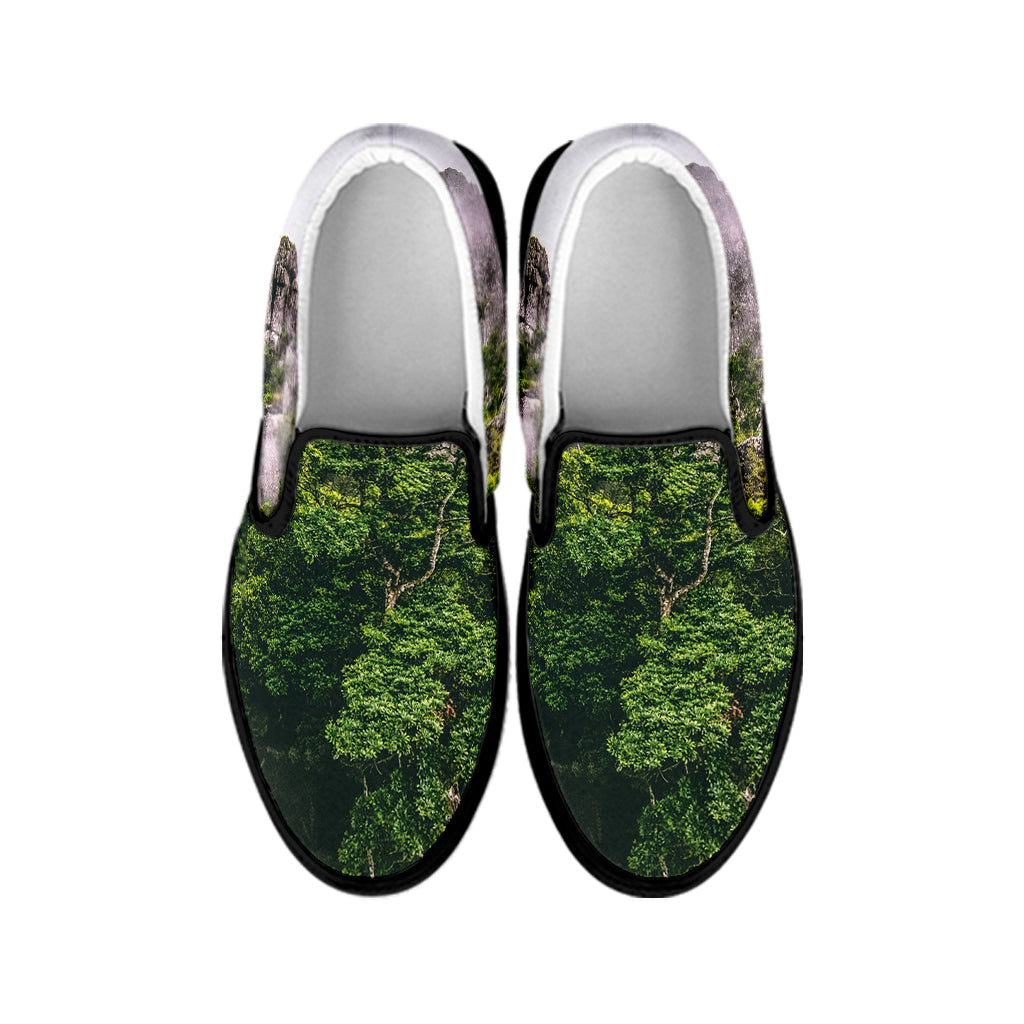 High Mountain Print Black Slip On Shoes