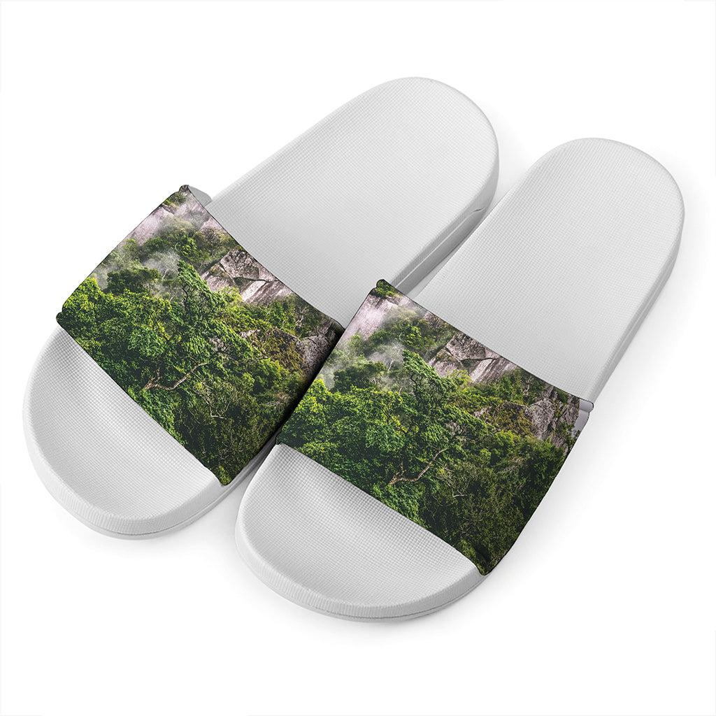 High Mountain Print White Slide Sandals