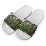 High Mountain Print White Slide Sandals