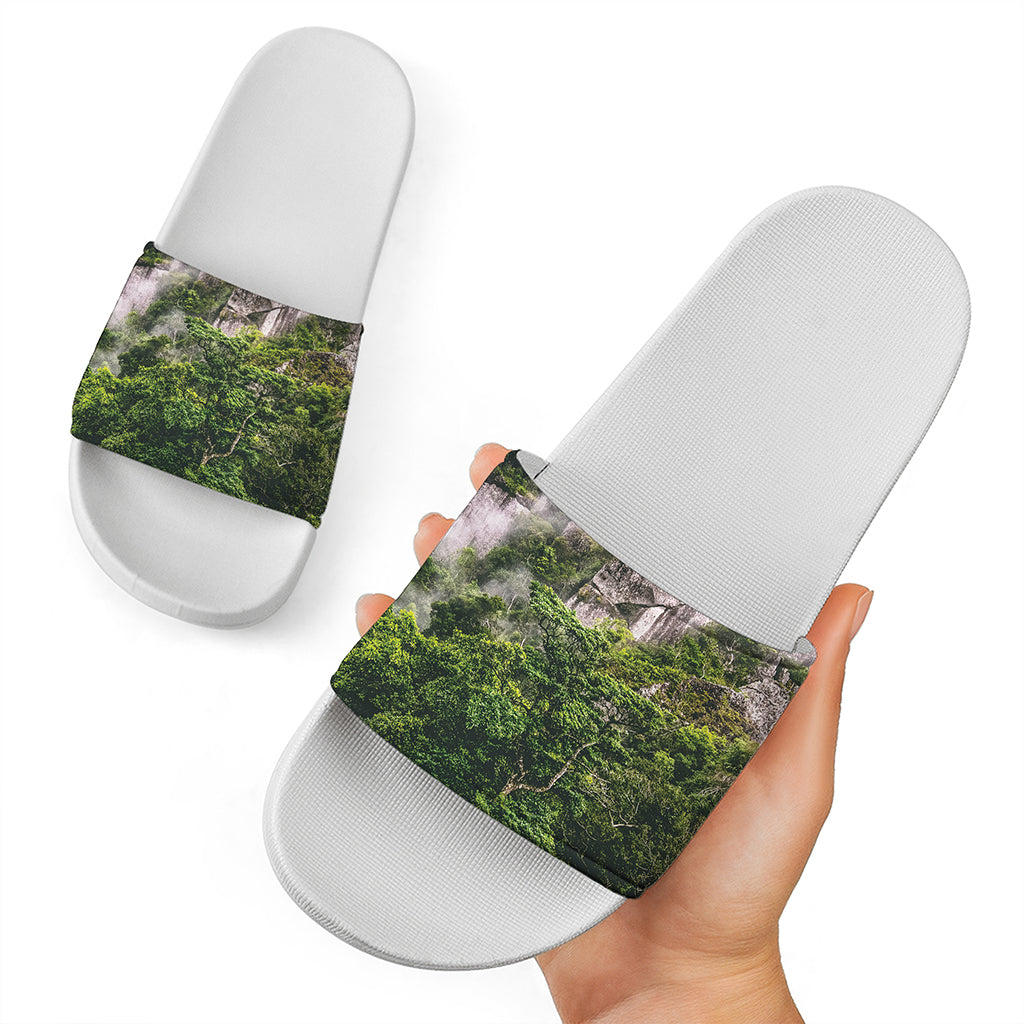 High Mountain Print White Slide Sandals