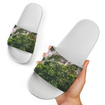 High Mountain Print White Slide Sandals