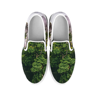 High Mountain Print White Slip On Shoes