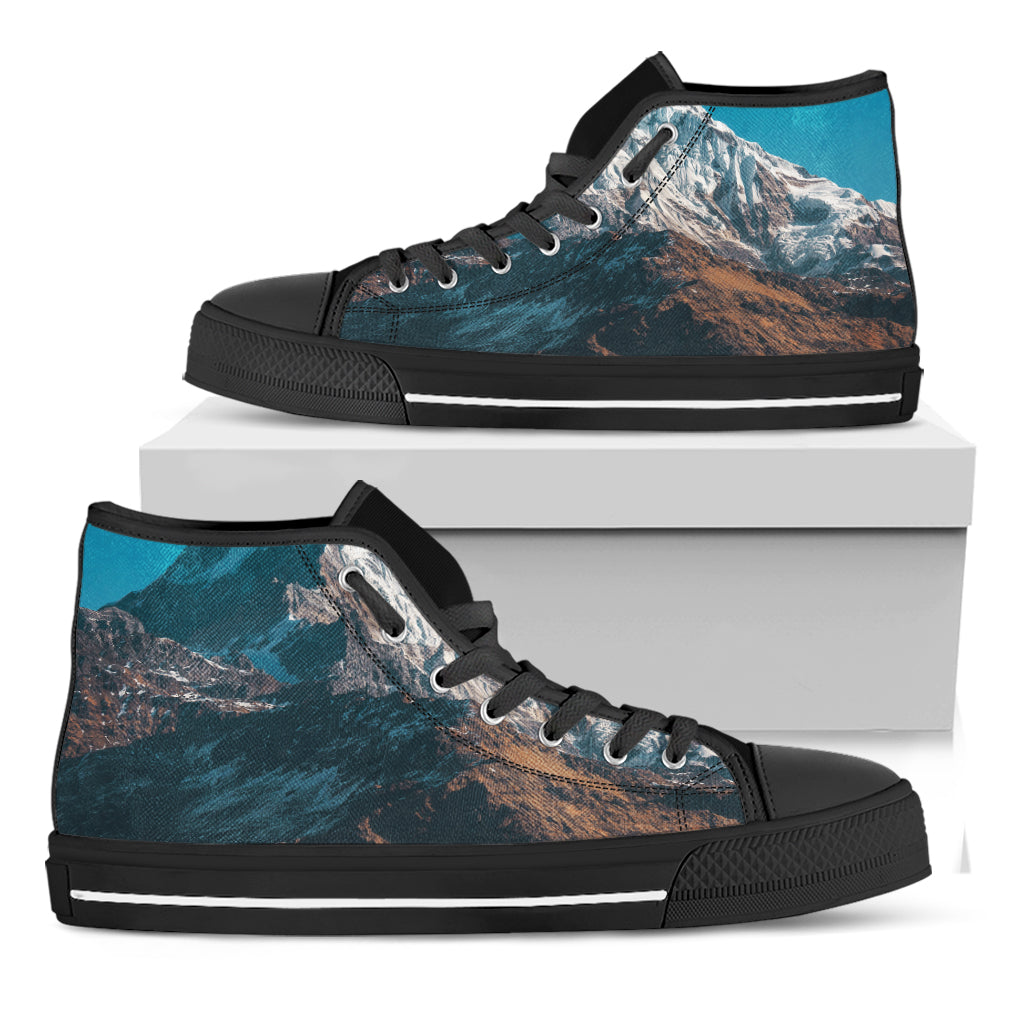 Himalaya Mountain Print Black High Top Shoes