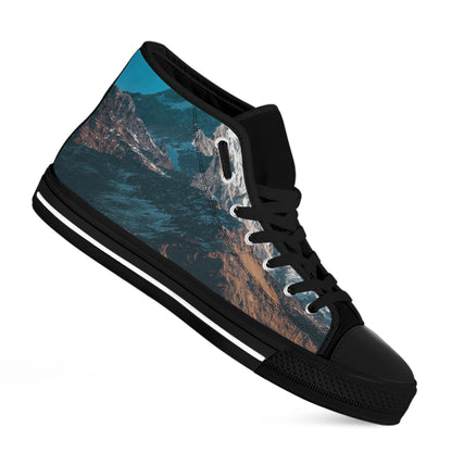 Himalaya Mountain Print Black High Top Shoes