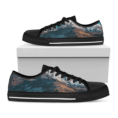 Himalaya Mountain Print Black Low Top Shoes