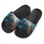Himalaya Mountain Print Black Slide Sandals