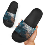 Himalaya Mountain Print Black Slide Sandals