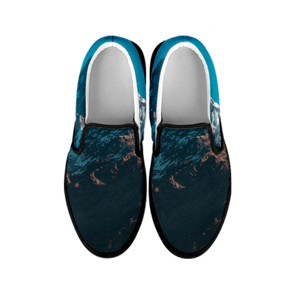 Himalaya Mountain Print Black Slip On Shoes