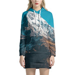 Himalaya Mountain Print Hoodie Dress