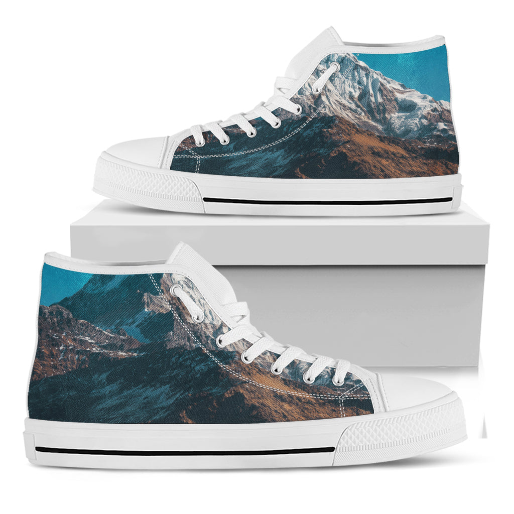 Himalaya Mountain Print White High Top Shoes