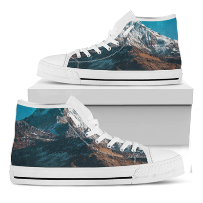 Himalaya Mountain Print White High Top Shoes