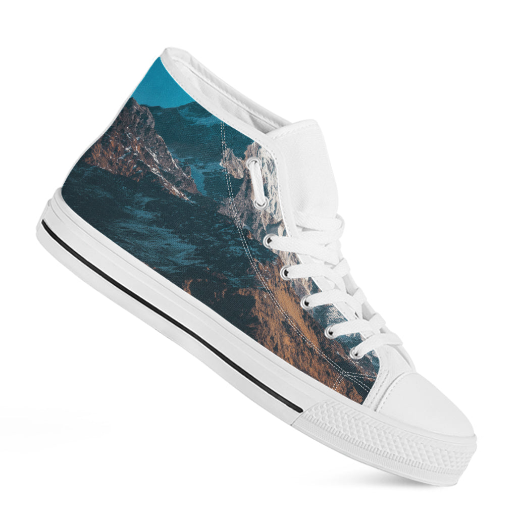 Himalaya Mountain Print White High Top Shoes