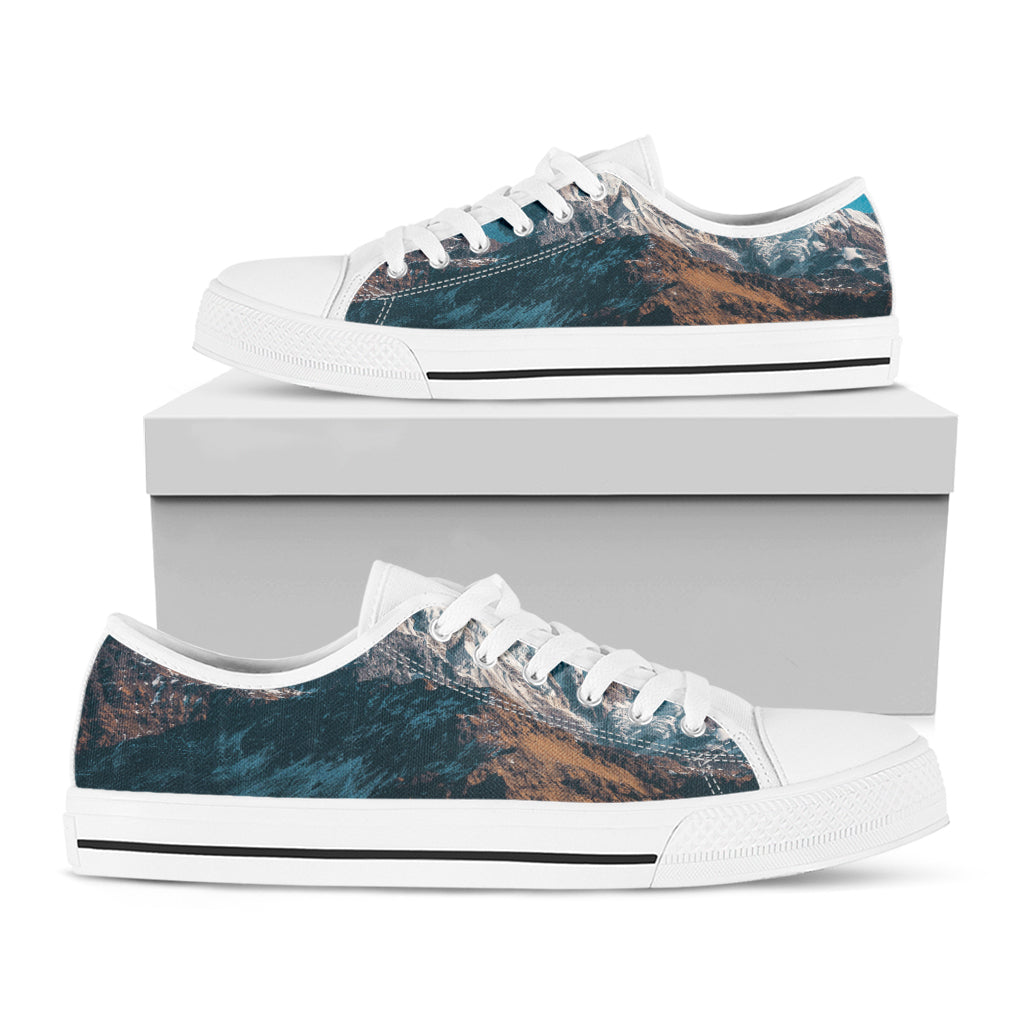 Himalaya Mountain Print White Low Top Shoes