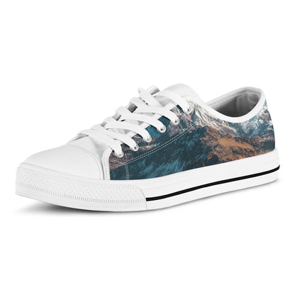 Himalaya Mountain Print White Low Top Shoes