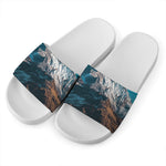 Himalaya Mountain Print White Slide Sandals