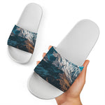 Himalaya Mountain Print White Slide Sandals