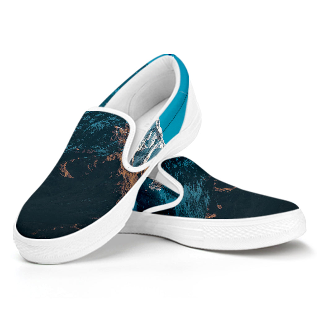 Himalaya Mountain Print White Slip On Shoes