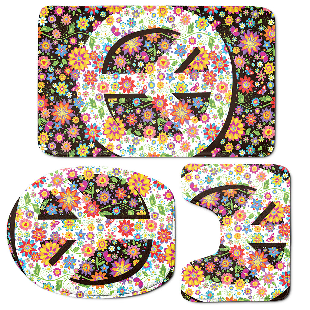 Hippie Flower Peace Sign Print 3 Piece Bath Mat Set