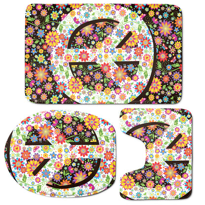 Hippie Flower Peace Sign Print 3 Piece Bath Mat Set