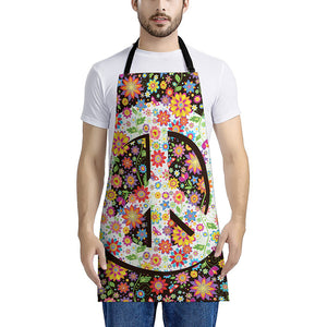 Hippie Flower Peace Sign Print Apron