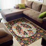 Hippie Flower Peace Sign Print Area Rug