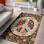 Hippie Flower Peace Sign Print Area Rug