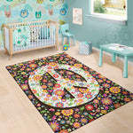 Hippie Flower Peace Sign Print Area Rug