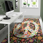 Hippie Flower Peace Sign Print Area Rug