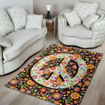 Hippie Flower Peace Sign Print Area Rug