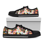 Hippie Flower Peace Sign Print Black Low Top Shoes 