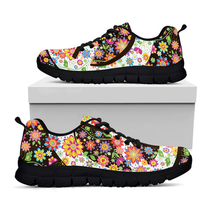 Hippie Flower Peace Sign Print Black Sneakers