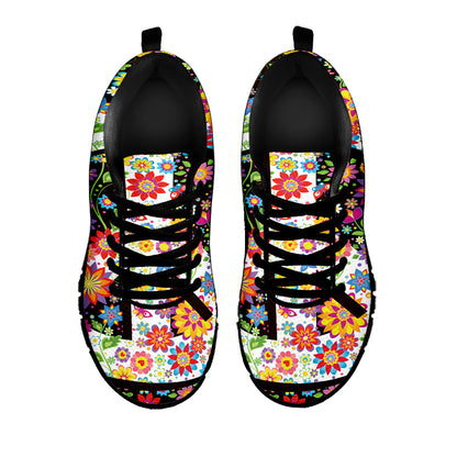 Hippie Flower Peace Sign Print Black Sneakers