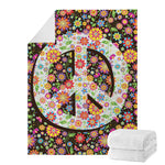 Hippie Flower Peace Sign Print Blanket
