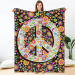 Hippie Flower Peace Sign Print Blanket