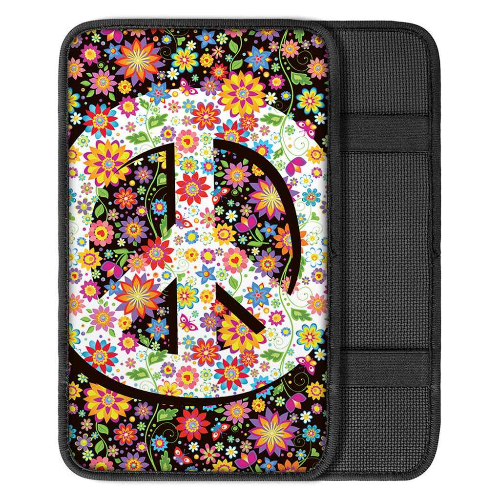 Hippie Flower Peace Sign Print Car Center Console Cover
