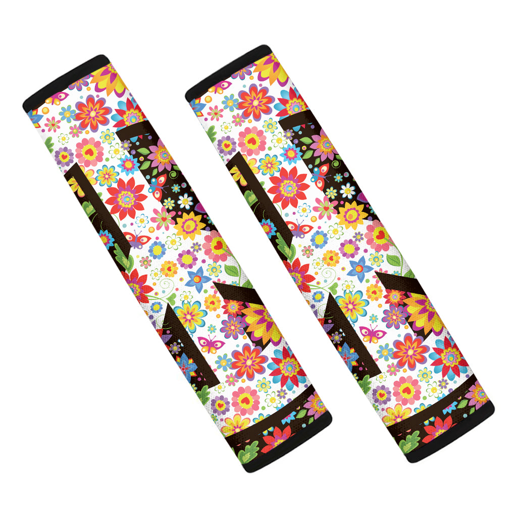 Hippie Flower Peace Sign Print Car Seat Belt Covers