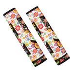 Hippie Flower Peace Sign Print Car Seat Belt Covers