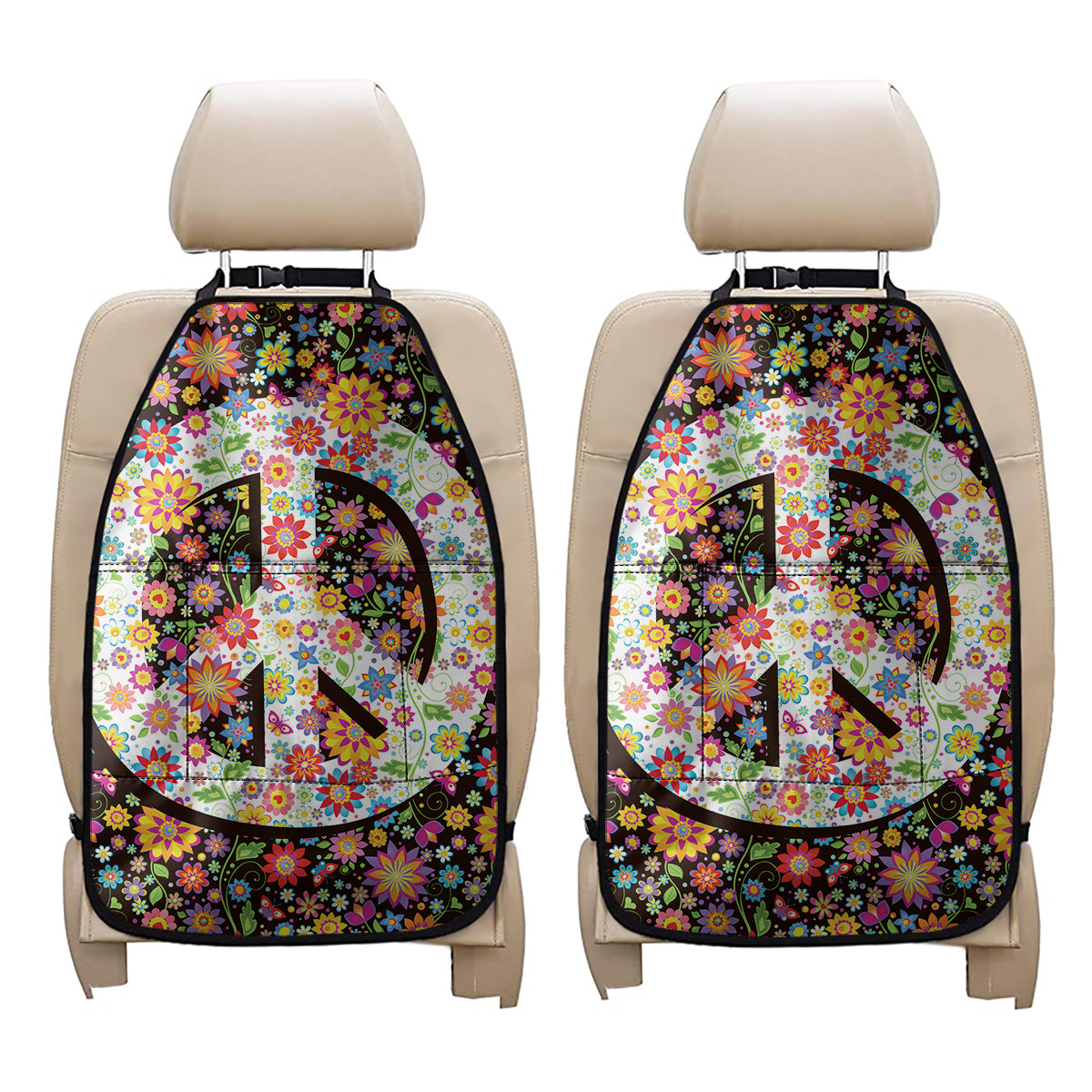 Hippie Flower Peace Sign Print Car Seat Organizers